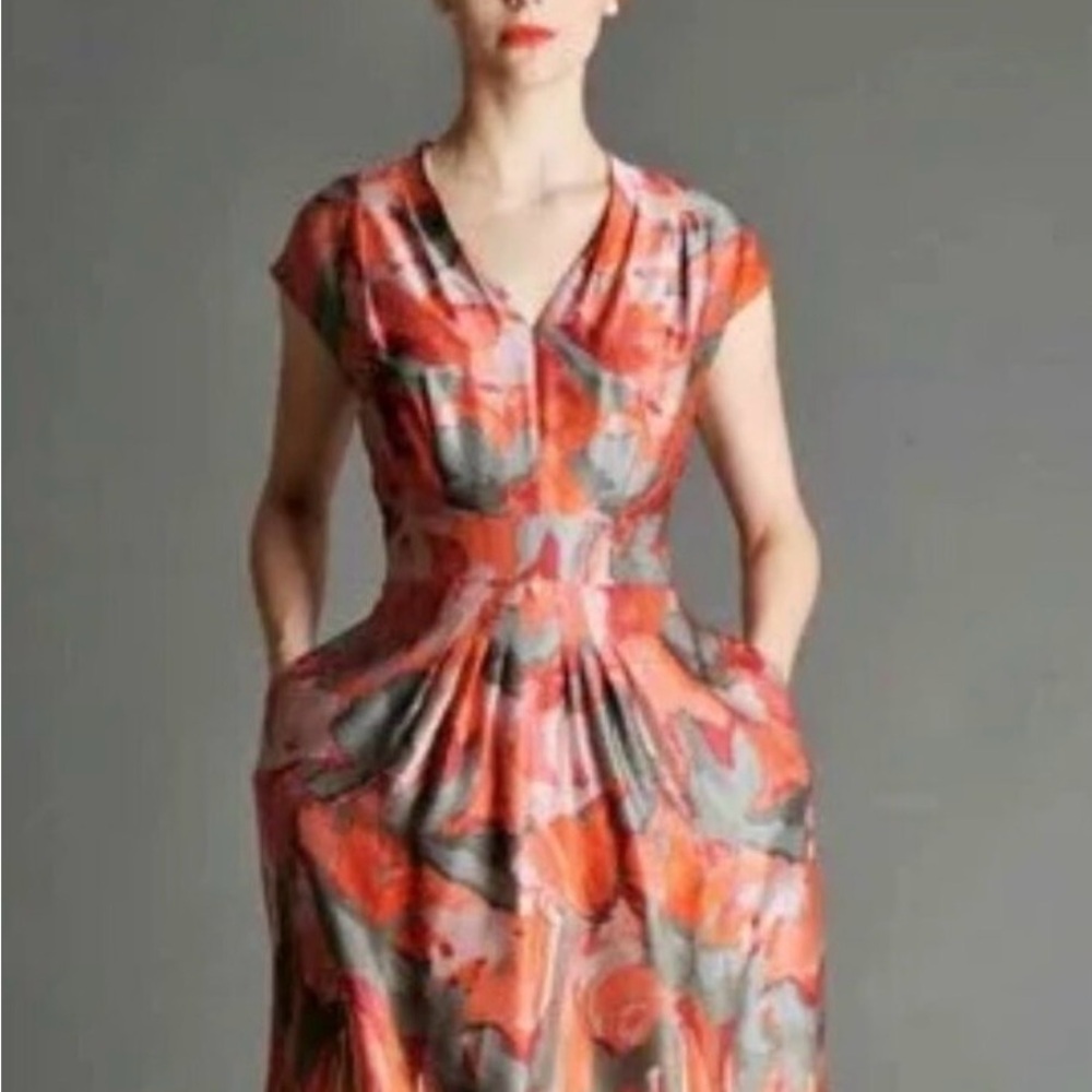 Banana Republic Mad Men Collection Vibrant Floral Silk Midi Dress Size 2